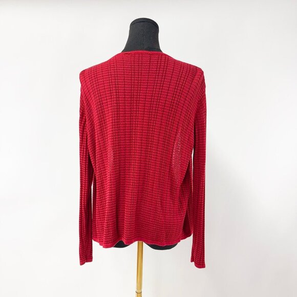 CHERRY RED RIBBED BUTTON UP CARDIGAN - Picture 5 of 6